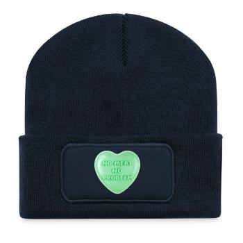 No Meat No Problem Pastel Heart Design - Recycled Patch Beanie - french navy - Front