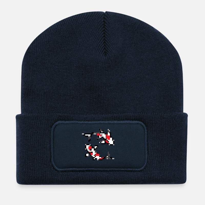 Pixelart Koi - Beanie recyclé à patch - bleu marine