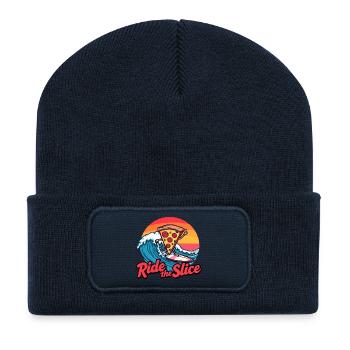 Ride the Slice – Surfing Pizza - Recycelte Patch Beanie - French Navy - Vorne