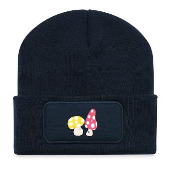 Herbstliche Pilze - Recycelte Patch Beanie - French Navy - Vorne