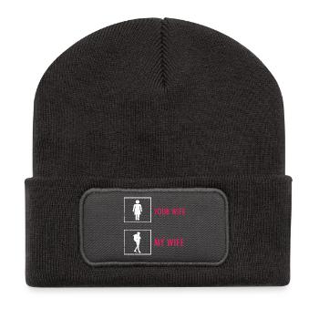 Funny Hiking Wife Outdoor Nature Adventure - Recycled Patch Beanie - dark grey - Front