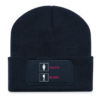 Funny Hiking Wife Outdoor Nature Adventure - Recycled Patch Beanie - french navy - Front