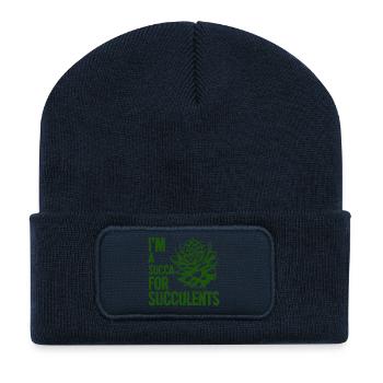 Ich bin ein Sukka für Sukkulenten - Recycelte Patch Beanie - French Navy - Vorne