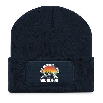 Bergabenteuer Sonnenuntergang Wandern Wanderer  - Recycelte Patch Beanie - French Navy - Vorne