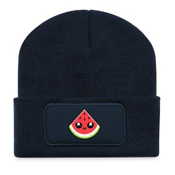Pastèque Kawaii Tranche Souriante - Beanie recyclé à patch - bleu marine - Devant