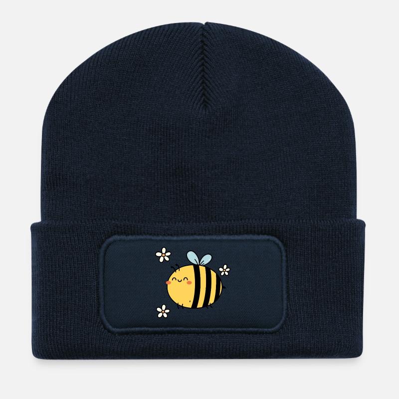Bourdonnant de joie – Kawaii Bee & Blossoms - Beanie recyclé à patch - bleu marine