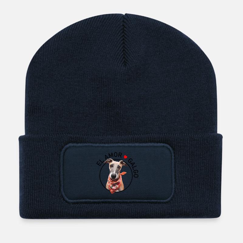 Galgo Herzenshund mit Blumen-Bandana - Recycelte Patch Beanie - French Navy