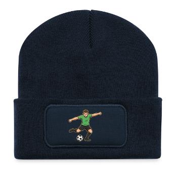 Joueur de football dessin animé but tir vert - Beanie recyclé à patch - bleu marine - Devant