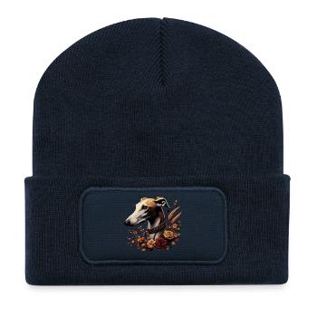 Greyhound Head Autumn Rosary - Recycled Patch Beanie - french navy - Front