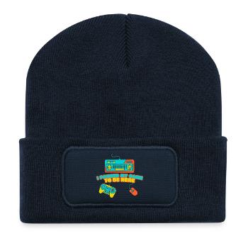 I Paused My Game to Be Here – Funny Gamer Design - Recycled Patch Beanie - french navy - Front