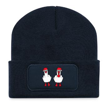 2 Seagulls Middle Finger Insult Christmas Team - Recycled Patch Beanie - french navy - Front