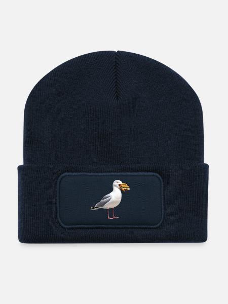 Silbermoewe-mit-Fischbroetchen - Recycelte Patch Beanie - French Navy