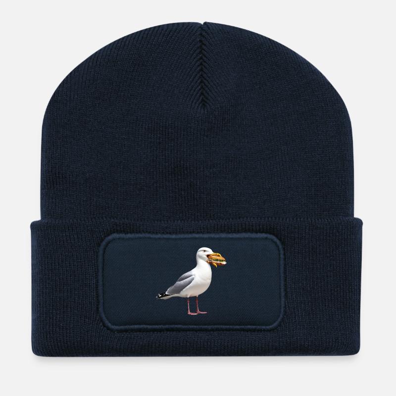 Silbermoewe-mit-Fischbroetchen - Recycelte Patch Beanie - French Navy