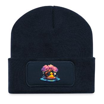 Duck on rosy tree island - Recycled Patch Beanie - french navy - Front