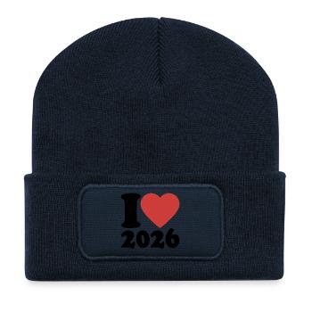 Bonne Année | J’adore 2026 - Beanie recyclé à patch - bleu marine - Devant