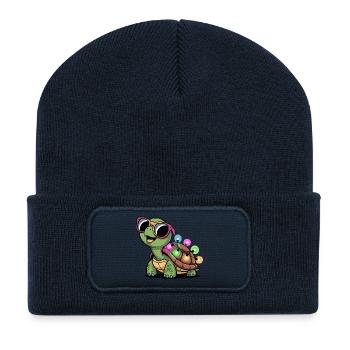 Lichtschein Turtle with sunglasses - Recycled Patch Beanie - french navy - Front