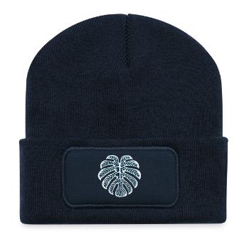 Monstera Blatt – Tropisches Deco Art Design - Recycelte Patch Beanie - French Navy - Vorne