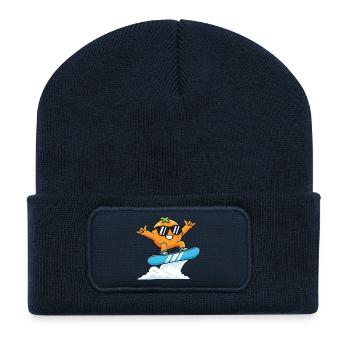 Coole Orange Mit Sonnenbrille Beim Snowboarden - Recycelte Patch Beanie - French Navy - Vorne
