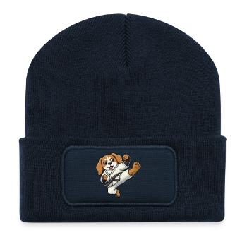 Beagle Dog Karate Kick Self Defense Belt - Recycled Patch Beanie - french navy - Front