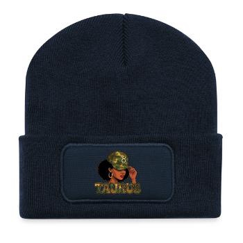 Stierkönigin – Tarn-Afro-Mädchen Tierkreiswurzeln - Recycelte Patch Beanie - French Navy - Vorne