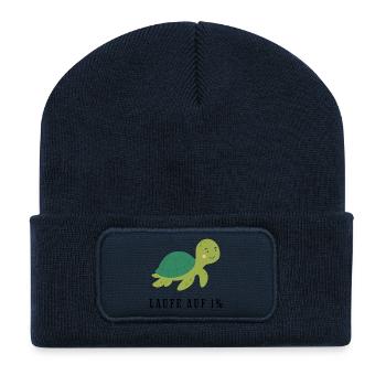 Motif câlin de la Tortue Verte - Beanie recyclé à patch - bleu marine - Devant