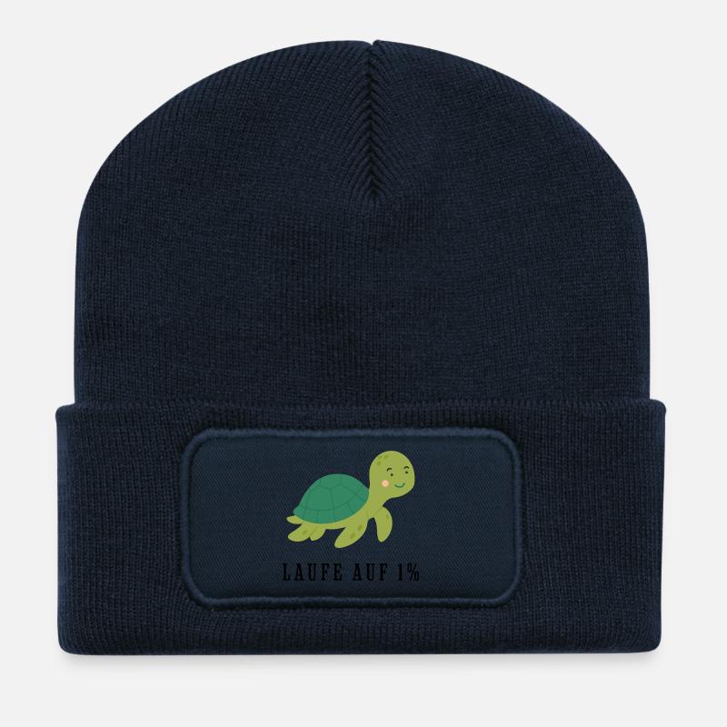 Kuschelige grüne Schildkröte Motiv - Recycelte Patch Beanie - French Navy