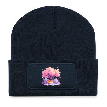 Sleeping fox under cherry tree - Recycled Patch Beanie - french navy - Front