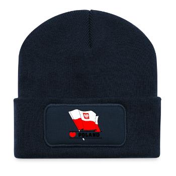 Drapeau polonais avec cœur - Beanie recyclé à patch - bleu marine - Devant