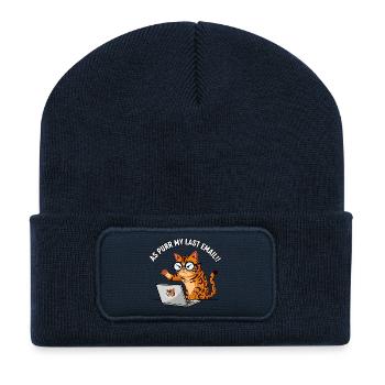 Angry Office Cat Purr My Last Email - Recycled Patch Beanie - french navy - Front