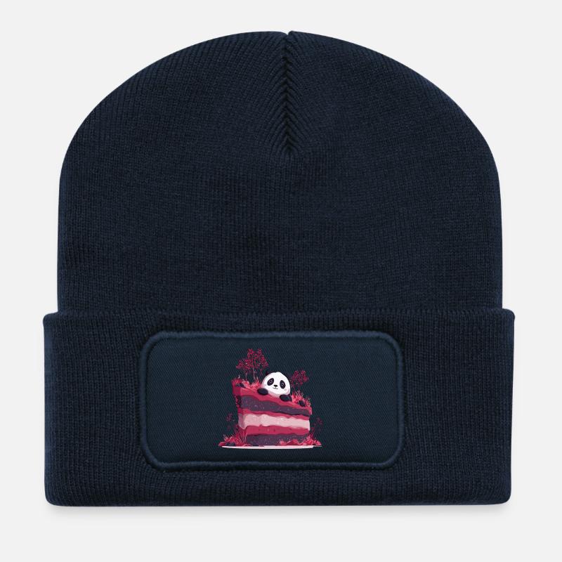 Panda auf pinkem Kuchenwald - Recycelte Patch Beanie - French Navy