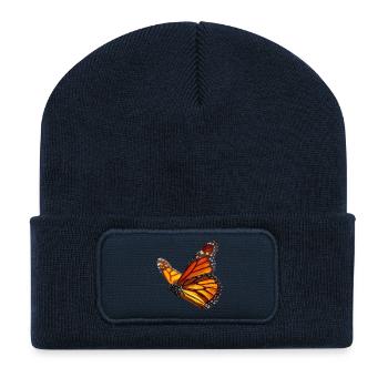 Papillon monarque en vol Design de la nature - Beanie recyclé à patch - bleu marine - Devant