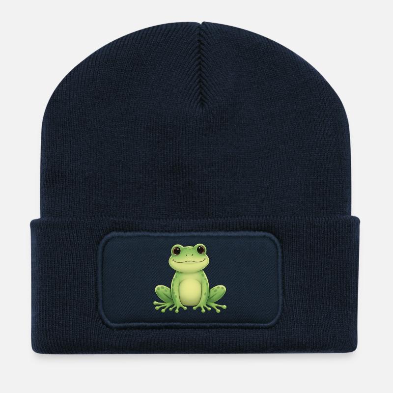 Grenouille kawaii verte - Beanie recyclé à patch - bleu marine