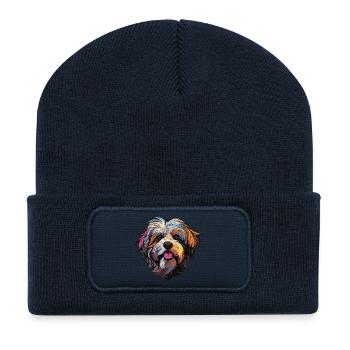 Bande dessinée de chien - Beanie recyclé à patch - bleu marine - Devant