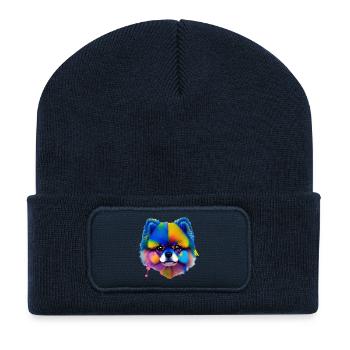 Pomeranian Dog Colorful Splash Art Portrait - Recycled Patch Beanie - french navy - Front