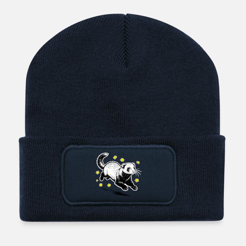 Frettchen in Blüten glitzern - Recycelte Patch Beanie - French Navy