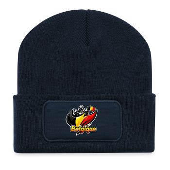 Belgium Flag and Electron - Recycled Patch Beanie - french navy - Front