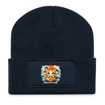 Kawaii Katze Ramen Nudeln Anime Katze - Recycelte Patch Beanie - French Navy - Vorne