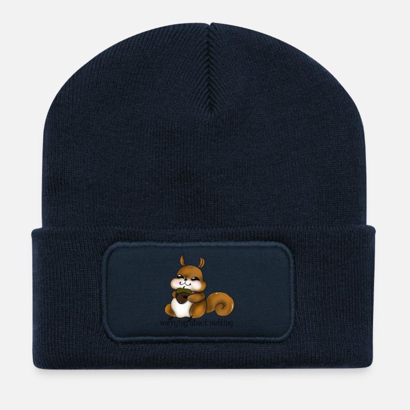 Kuscheliges Eichhörnchen mit Nuss - Recycelte Patch Beanie - French Navy