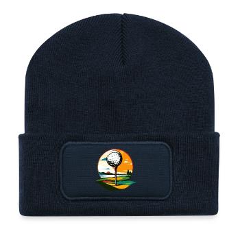 Golfball auf Golfplatz Golfer Landschaft Motiv - Recycelte Patch Beanie - French Navy - Vorne