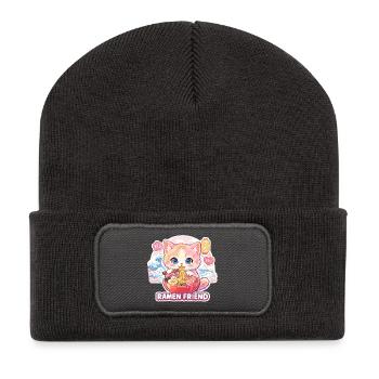 Cat Ramen Friend Pastel - Recycled Patch Beanie - dark grey - Front