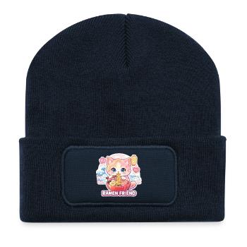 Cat Ramen Friend Pastel - Recycled Patch Beanie - french navy - Front