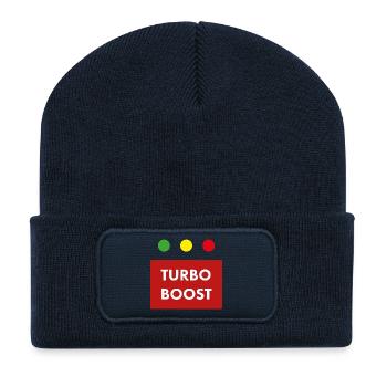 Turbo Boost Retro-Text - Recycelte Patch Beanie - French Navy - Vorne