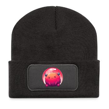 Dégradé du visage de monstre duveteux - Beanie recyclé à patch - charbon - Devant