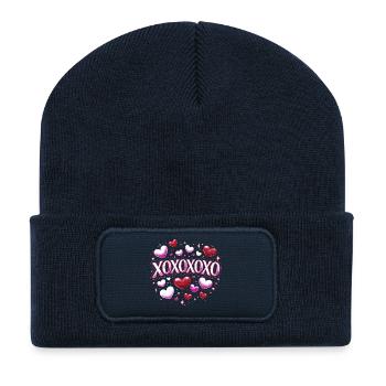 XOXOXO Herzen Neon Glanz - Recycelte Patch Beanie - French Navy - Vorne