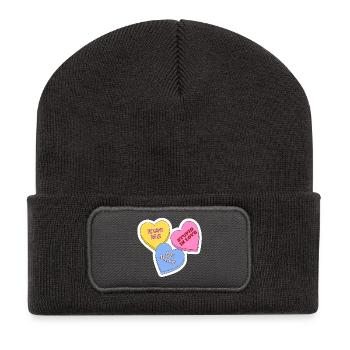 Pastellherzen Liebesbotschaft Trio - Recycelte Patch Beanie - Dunkelgrau - Vorne