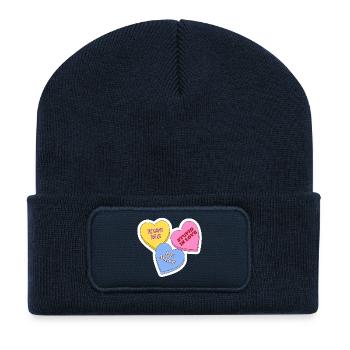 Pastel Hearts Love Message Trio - Recycled Patch Beanie - french navy - Front