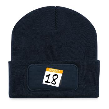 18th Birthday August Gift Calendar - Recycled Patch Beanie - french navy - Front