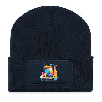 Toucan coloré sur des surfaces néon - Beanie recyclé à patch - bleu marine - Devant