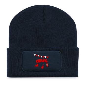 Feria Rouge: Taureau, Guitare et bandana - Beanie recyclé à patch - bleu marine - Devant
