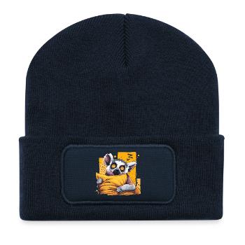 Yeux néon de héros câlin de lémurien - Beanie recyclé à patch - bleu marine - Devant